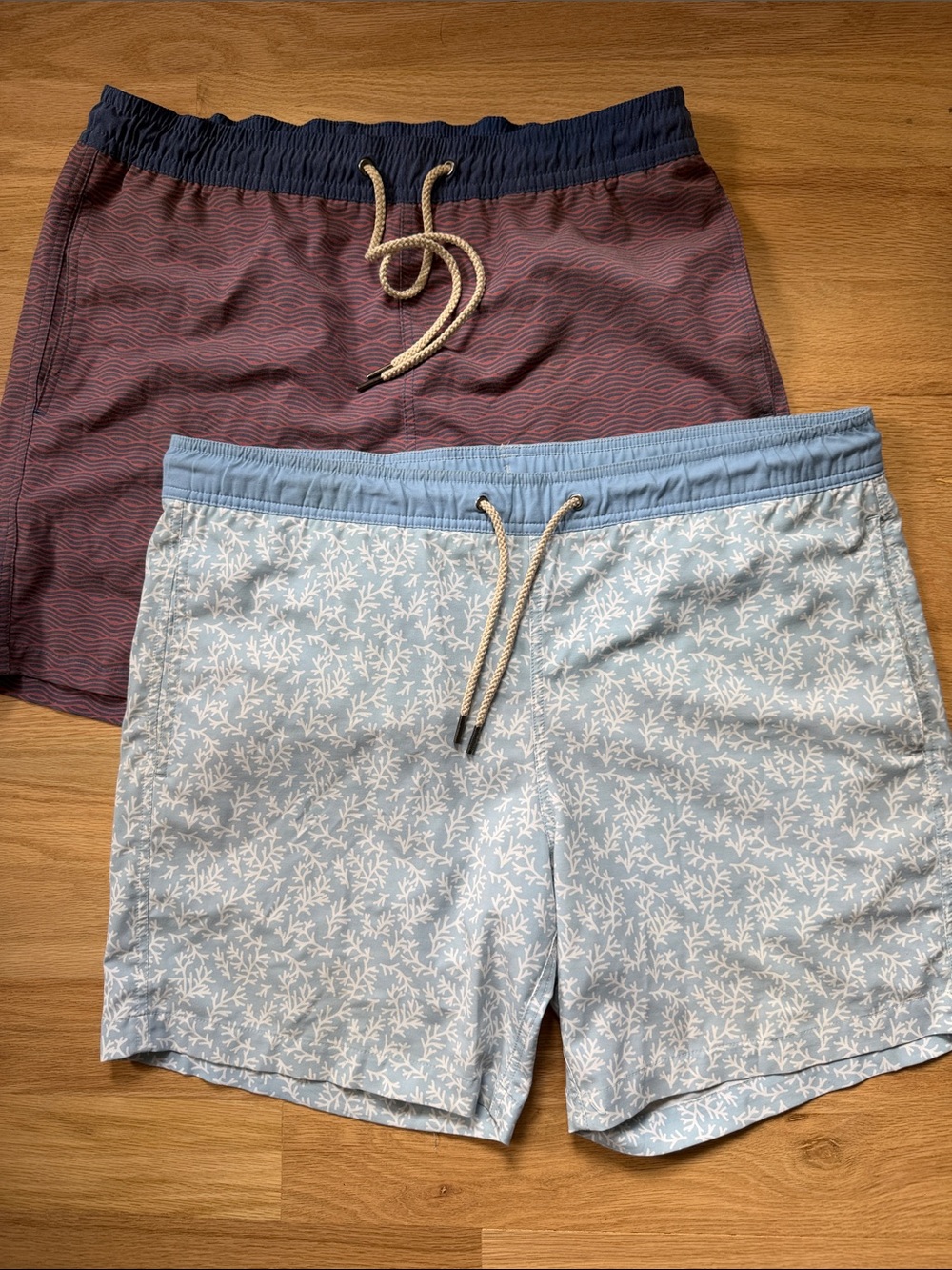 Fair Harbor Bayberry Trunk set of 2- 'Red Waves' and 'Mist Seaweed' Men's Large
